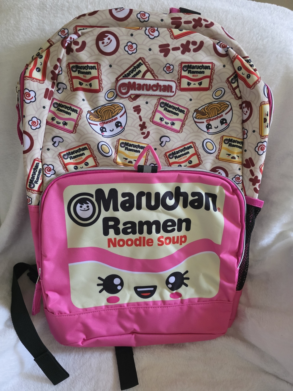 NWT Maruchan Ramen Noodle Soup Pink Backpack 18" Kawaii School Bag -
